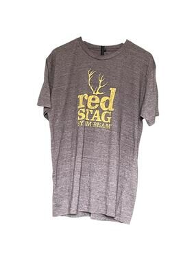 Red Stag Jim Beam T Shirt Mens Large Gray Graphic Antler Logo Tee Distressed